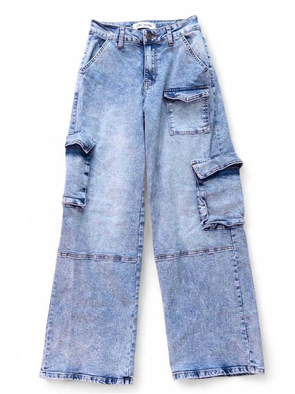 Girl Index Wide Leg Cargo Jeans Size 00 Acid Wash Y2K Baggy Denim Pants